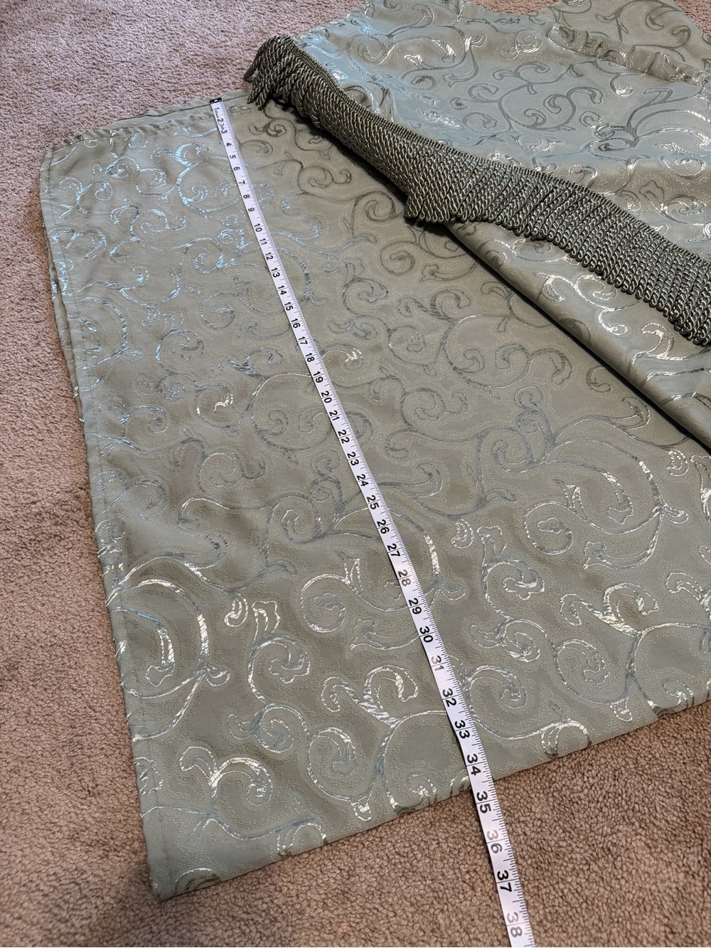 Sage Swirl Fringe Shower Curtain Panel - Picture 3 of 6